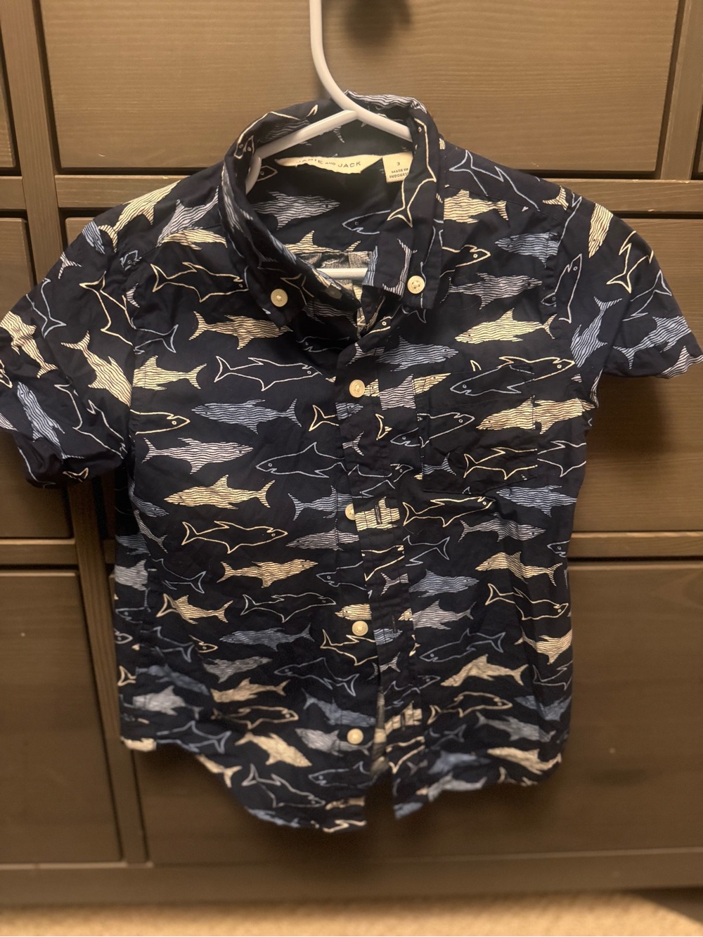 Janie and Jack Navy Shark Print Short Sleeve Button-Down